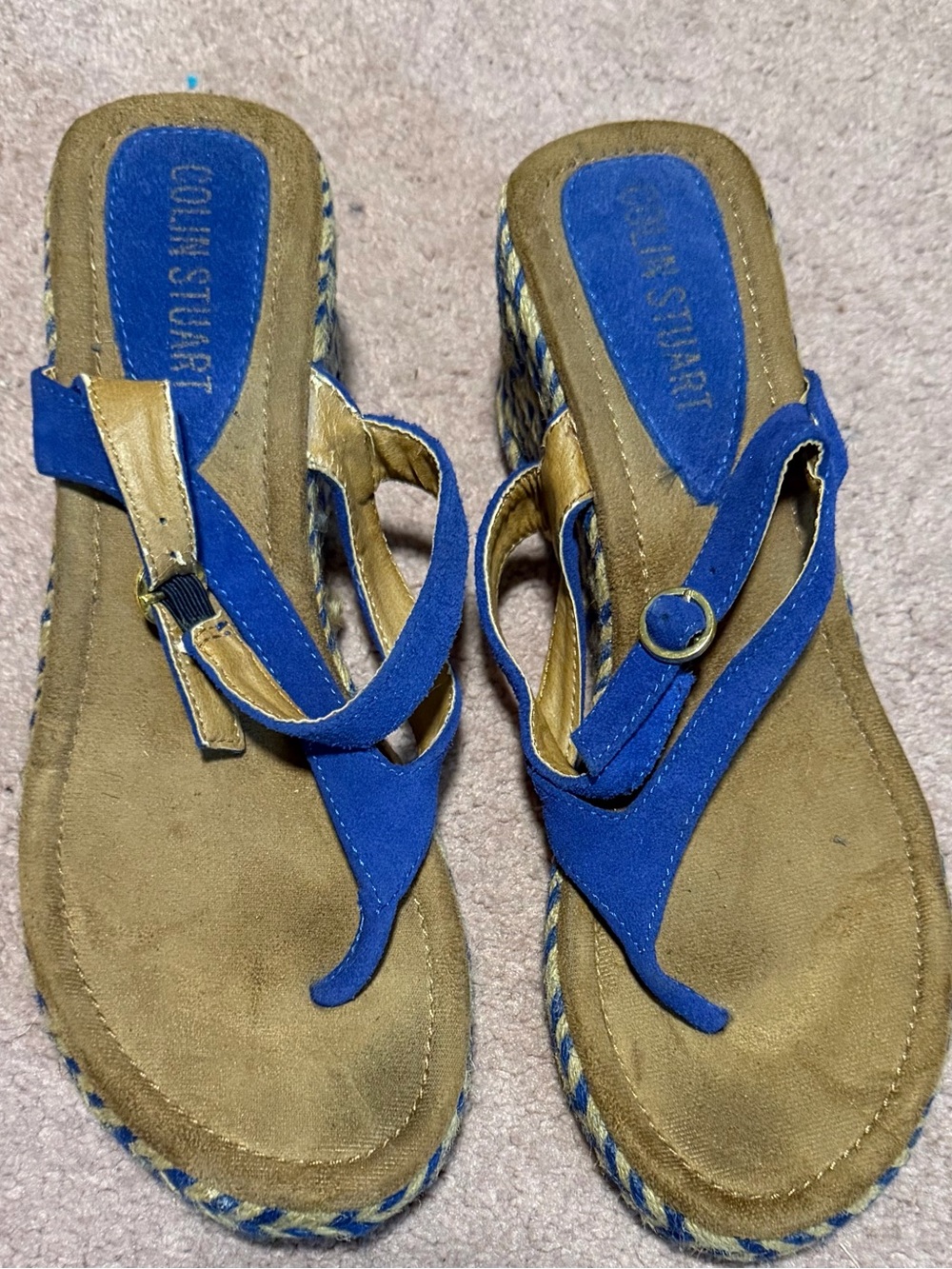 Colin Stuart Blue and Tan Wedge Sandals